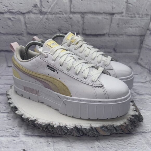 Puma Women's Size 11 Mayze Platform White Yellow Pink Sneakers Casual Shoes - Picture 2 of 12